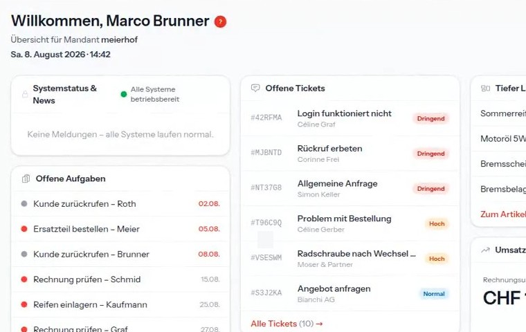 Das Dashboard der ambera Business App